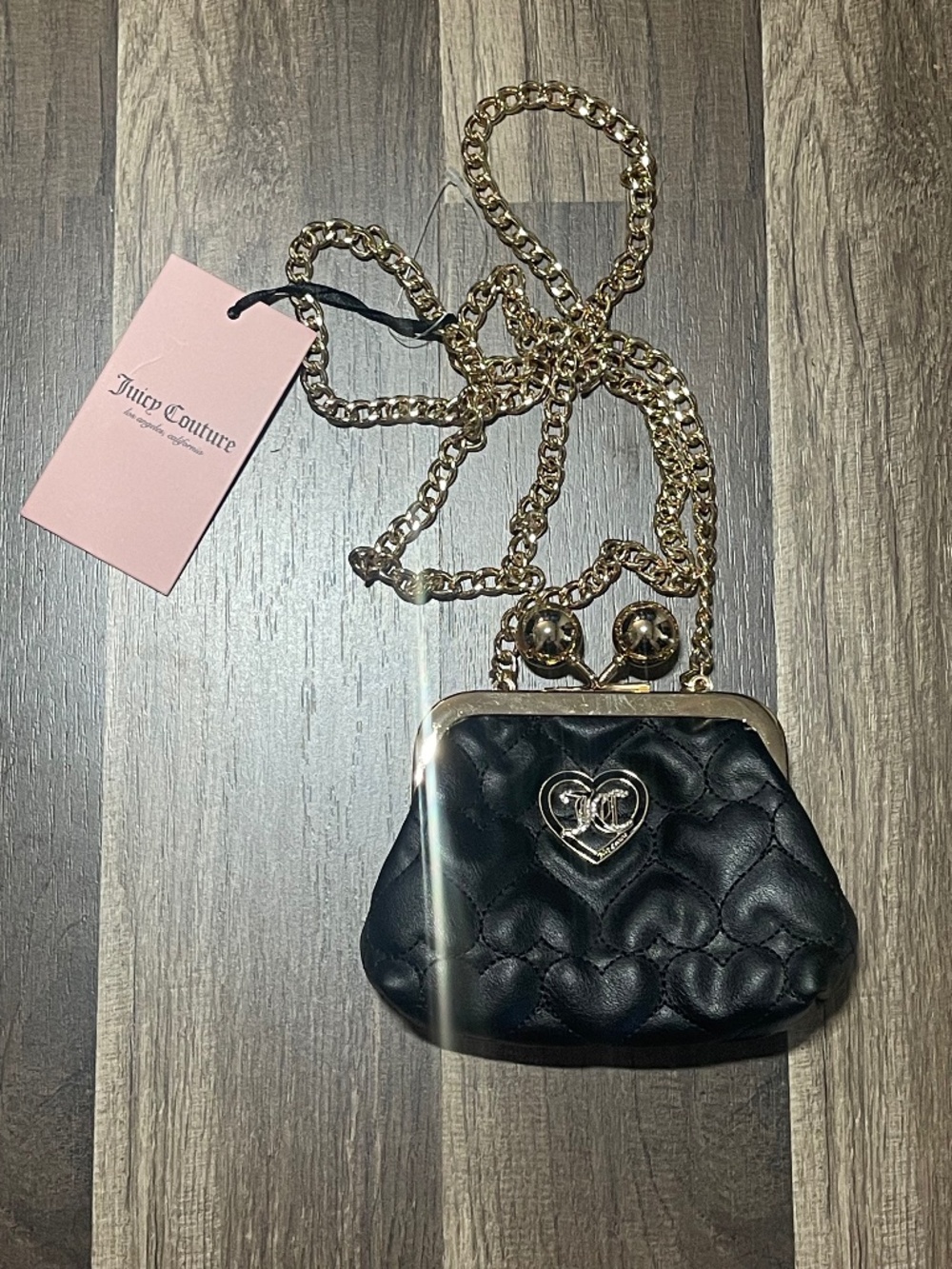Juicy Couture Black Liquorice Flawless Kisslock Coin Purse Quilted hearts